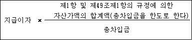 @@LATEX@@지급이자 \times \frac{제1항및제49조제1항의규정에의한자산가액의합계액(총차입금을한도로한다)}{총차입금}@@/LATEX@@