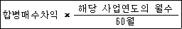 @@LATEX@@합병매수차익 = \frac{해당사업연도의월수}{60월}@@/LATEX@@